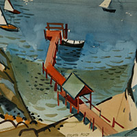 George Post, watercolor, Corona Del Mar, landscape, perspective